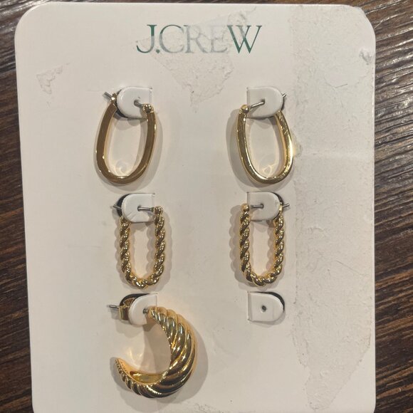 J.Crew Sculptural Gold Earrings Set of Two Brass Titanium BO249 - Picture 1 of 4